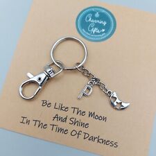 Crescent Moon Keyring, Tibetan Silver Personalised Celestial Charming Gift.