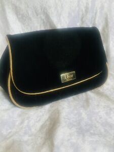 CHRISTIAN DIOR  Black Velvet Gold Trim Clutch Bag Cosmetics Perfume Travel Bag