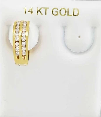 PENDIENTE HUGGIE ÚNICO DIAMANTES GENUINOS ORO AMARILLO 14K - Nuevo Con Etiqueta Foto 1 de 4