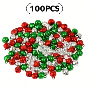 100pcs Mini Jingle Bells – Red, Green & Silver Christmas Craft Decoration - Picture 1 of 1