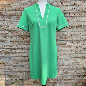 Vestido Tommy Hilfiger Verde Poliéster Cambio Blanco Detalle Clásico Oficina Logo 10 - Imagen 1 de 6