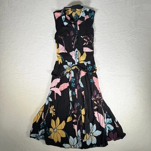 Who What Wear • Abito midi nero floreale con bottoni e cintura taglia S - Foto 1 di 5