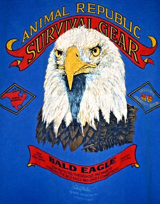 Vintage Animal Republic Bald Eagle 3D Emblem T Shirt Large 90s Made in USA Blue - Image 1 of 4