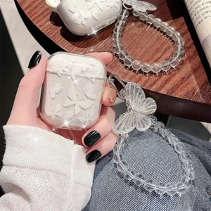 Crystal Butterfly Air pod Cases For Air pod 1 2 3 Pro With Beaded Keychain - Zdjęcie 1 z 22