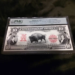 $10 1901 BEP BISON Intaglio Banknote PMG Graded Specimen Note Read Item Descript - Picture 1 of 4