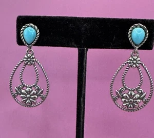 EN VENTA *NUEVOS Pendientes Colgantes Carolyn Pollack AZUL KINGMAN Flor Turquesa Cuerda - Imagen 1 de 9