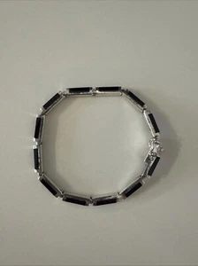 SU Signed Black Onyx Modernist Geometric Sterling Silver Link Bracelet 7 1/2” - Picture 1 of 24