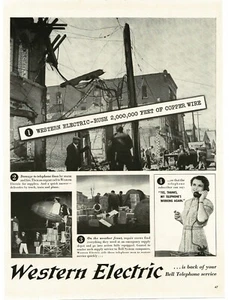1941 Western Electric Rushes Telefonkabel ins Katastrophengebiet Vintage Print Ad - Bild 1 von 1
