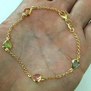 14K GOLD PLATED COLORFULL HEART LOVE BRACELET 7.5”/PULSERA CORAZON 7.5” - BR1826 - Picture 1 of 4