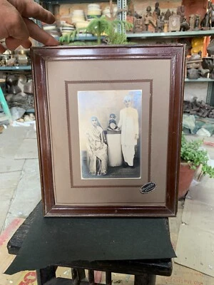 Vintage Maharashtrian Family Black & White Cabinet Photograph Wooden Framed - Image 1 of 4