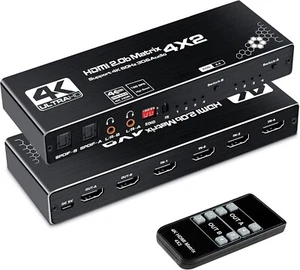 4K@60Hz 4x2 HDMI Matrix Switch, HDMI 2.0b Matrix Switch 4 in 2 Out, 4K HDMI Swit - Picture 1 of 7