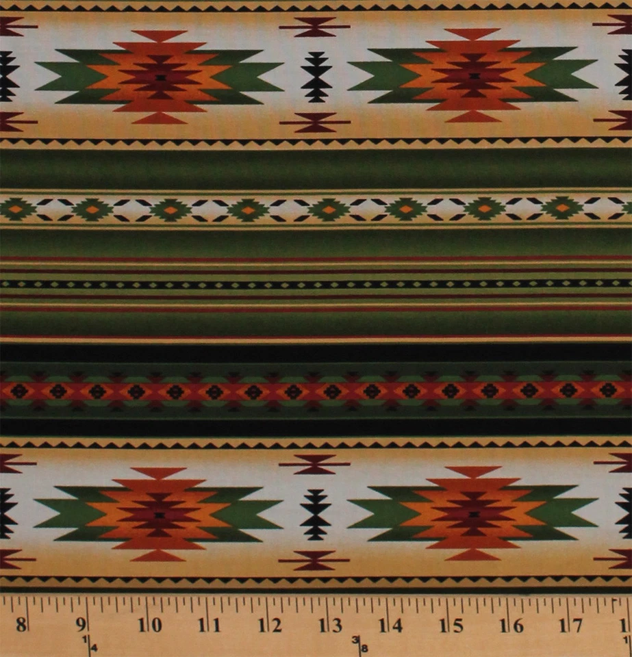 ELIZABETH STUDIOS Southwestern Stripes Aztec Tucson Green Cotton Fabric Print by Yard D366.29