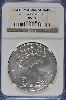 2011 W Burnished 1 OZ Silver American Eagle NGC MS 69 25th Anniversary - Image 1 of 2