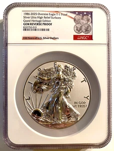 150 YEARS OF U.S. SILVER DOLLARS OVERSIZED 2025 NGC REVERSE PROOF SILVER EAGLE - Picture 1 of 5