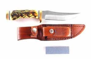 Uncle Henry knife Golden Spike Hunter with Leather Belt sheath with Stone 153UH - Picture 1 of 3