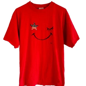 Vintage 1995 Maze Smiley Face Flag Patriotic Star T-shirt Men XL - Made in USA - Picture 1 of 6