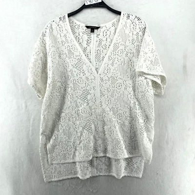 Banana Republic Cover-Up Women's Sz S White Floral Crochet V-Neck High-Low Hem - Image 1 of 4
