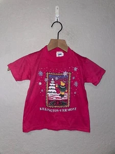 1990s Youth Jerzees Killington Vermont Pink Bear Graphic Shirt Children XS 2-4 - Picture 1 of 9