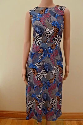 M&S Collection Paisley Floral Open Back Waisted  Navy Midi Dress UK 10 - Image 1 of 4