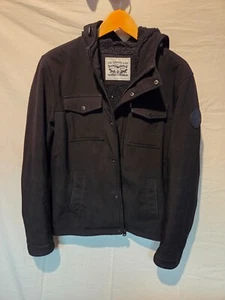 Levis Jacket Mens Medium Black Sherpa Fleece Lined Full Zip Hoodie - Picture 1 of 4