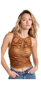 Free People Ride Along Ruched Halter Top M – Satin Sleeveless Bronze Brown - Picture 1 of 8
