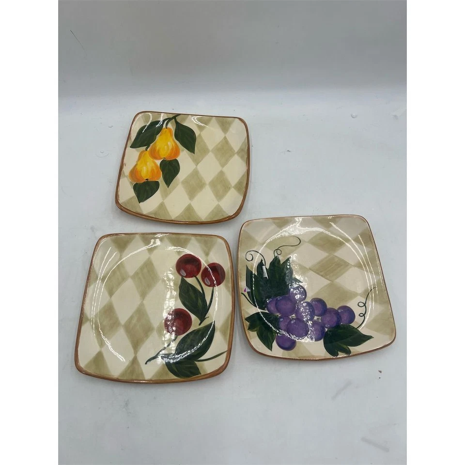 3) TABLETOPS GALLERY---TUSCAN FRUIT Hand Painted Salad/Luncheon Plates --SQUARE - Image 1 of 3