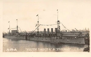 Postal A.R.A USS South Dakota Blindado Crucero y USS Pueblo De Colección Años 1910 RPPC - Imagen 1 de 2