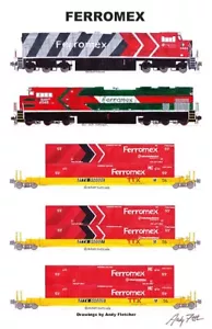 Ferromex Doppelstapel intermodaler Zug 11""x17"" Poster von Andy Fletcher signiert - Bild 1 von 1