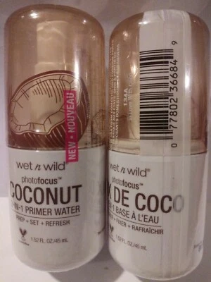 Wet n Wild PhotoFocus 3-in-1 Primer Water, Coconut, Prep + Set  fl oz Lot of 2 - Image 1 of 4
