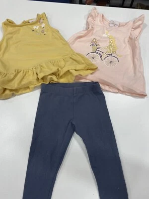 Savannah baby girl's 3 Piece Set 2 Printed Tops Bottom Leggings Size 12 Months - Image 1 of 4
