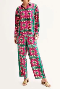 Women's INTEMPO Set Wide Leg Pants + Satin Long Sleeve Button Front Shirt Size M - Picture 1 of 11