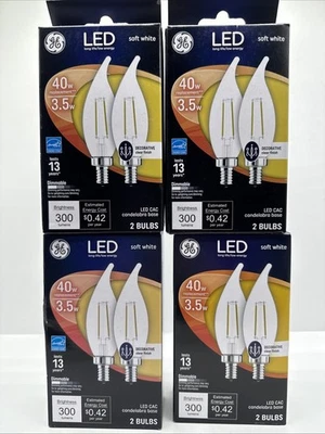 GE 40w/3.5w Dimmable Soft White LED Clear Bent Tip Decorative 2 Bulb COMBINESHIP - Image 1 of 4