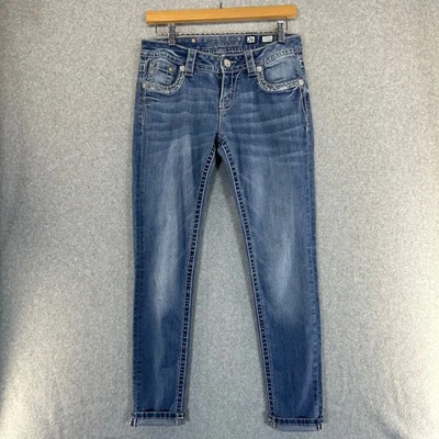 Miss Me Jeans Embellished Rhinestone Pocket Denim Low Rise Glam Womens Size 27 - Image 1 of 4