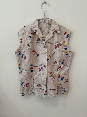 De Colección Años 40 50 Velero Novedad Estampado Algodón Abotonado Top Sin Mangas Verano M/L Foto 1 de 4