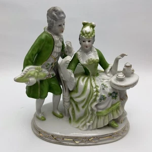 Romántico Vintage Hinode Tea Time Japón Pareja Colonial Borde Oro Verde y Blanco - Imagen 1 de 11