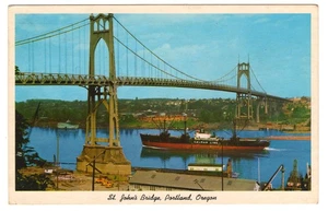 Postcard St Johns Bridge Cathedral Park Portland Oregon Chrome Willamette River - Picture 1 of 2