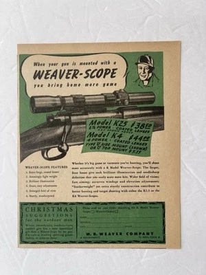 Vintage 1946 Print Ad Weaver Scopes K4 & K2.5 Models Advertisement - Image 1 of 2