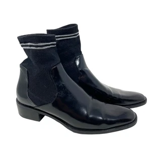 Zara Black Patent Leather Sock Boots Size 39 / US 8 - Picture 1 of 8