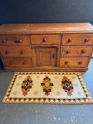 Vintage Hand Hooked Woollen Rug Cream With Gold And Brown Design  - Image 1 of 4