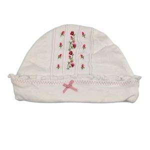Carters Baby Mütze 3-9 M weiß rosa Blumen bestickt Baumwolle Garten Party NEU - Bild 1 von 3
