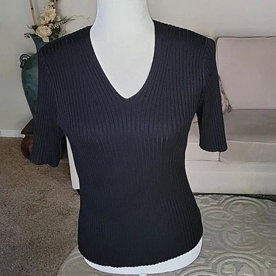 Classiques Entier Women's Black Silk Ribbed Top Size M - Image 1 of 4