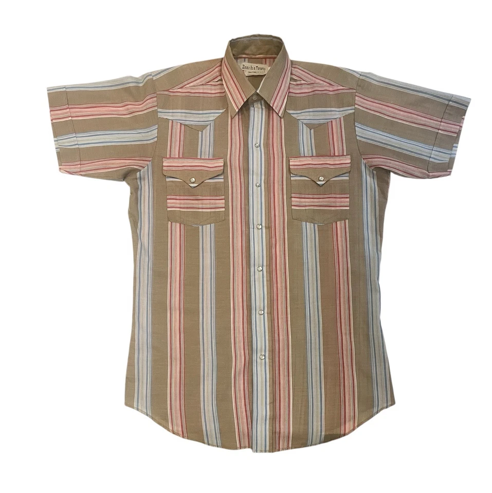 Vintage MCM 1960s Ranch & Town mens s/s cotton blend Western shirt M 15 1/2 VG - Image 1 of 4