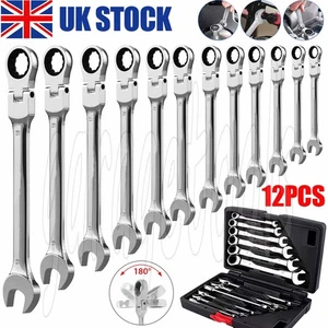 12pcs Ratchet Spanner Set 180° Flexible Head Ratcheting Wrench Spanners 8-19mm - Picture 1 of 9