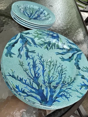 William-Sonoma, Under the Sea, Меламиновые Обеденные (4) И Салатные (4) Тарелки - Изображение 1 из 4