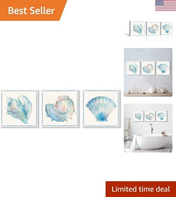 Потрясающий настенный декор из 3 предметов с синими морскими ракушками - идеально подходит для гостиной и ванной комнаты - Изображение 1 из 4