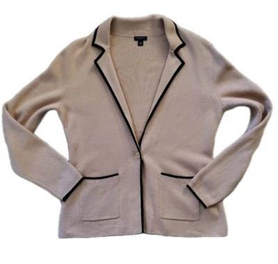 Blazer ANN TAYLOR Negro Y Tostado Tejido Bolsillos Silencioso Lujo M Foto 1 de 4