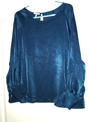 MAURICES 4X Aqua Teal Blue Top Career Blouse Long Cold Shoulder Sleeves Satin Foto 1 de 4