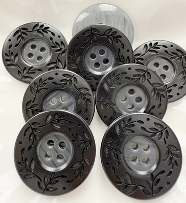 10PC Black Vine and Leave Large Resin Sewing Button Flat Back 4 Holes 28mm - Image 1 of 4