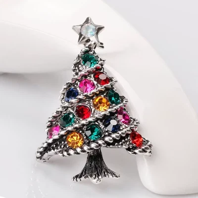 水钻圣诞树胸针,水晶银色假日冬季珠宝首饰礼物 — 第 1/4 张图片