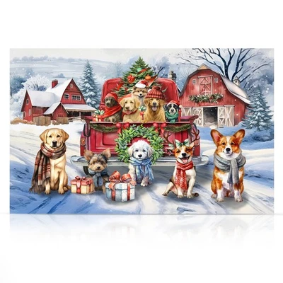 Arte en lienzo LED grande Briarwood Lane Holiday Cheer Dogs Foto 1 de 4
